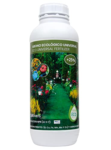CULTIVERS Fertilizante Universal Ecológico Líquido de 1 L. Abono 100% Orgánico y Natural. Solución NPK (4-1-7) con Micronutrientes (B, CU, Fe, MN, Mo Y Zn) con Aminoácidos