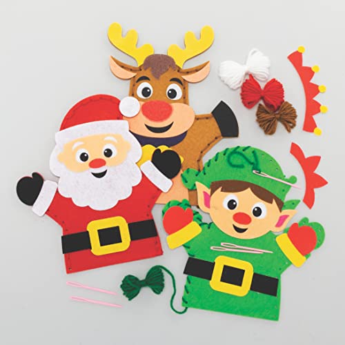 Baker Ross FC157 Marionetas de Mano para Navidad - Paquete de 4, Marionetas para Niños, Ideal para Fiestas y Cuentos Infantiles