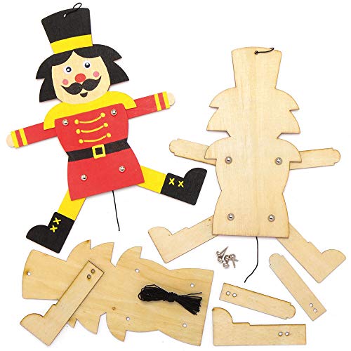 Baker Ross AX494 Kits Marionetas De Madera Soldado Cascanueces De Navidad - Paquete De 4, Narración De Cuentos, Pintura De Madera Para Niños